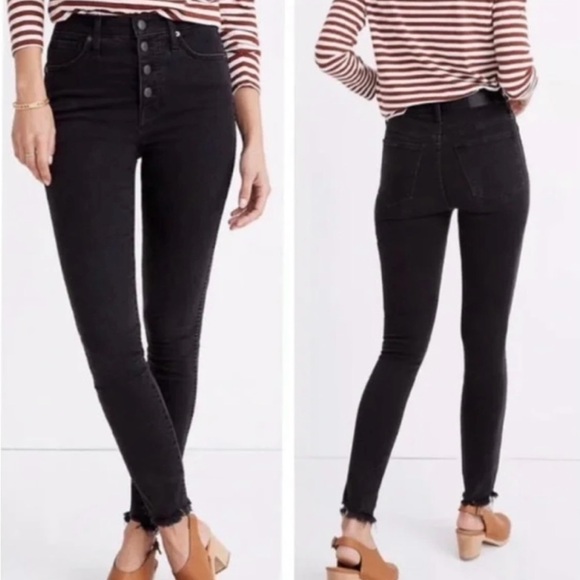Madewell Washed Black 10” High Rise Raw Hem Skinny Jeans Sz 29T - Picture 1 of 15